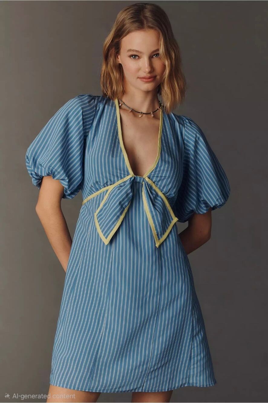 NWT Anthropologie Short-Sleeve Plunge Mini Dress. Size S. Ret. $158